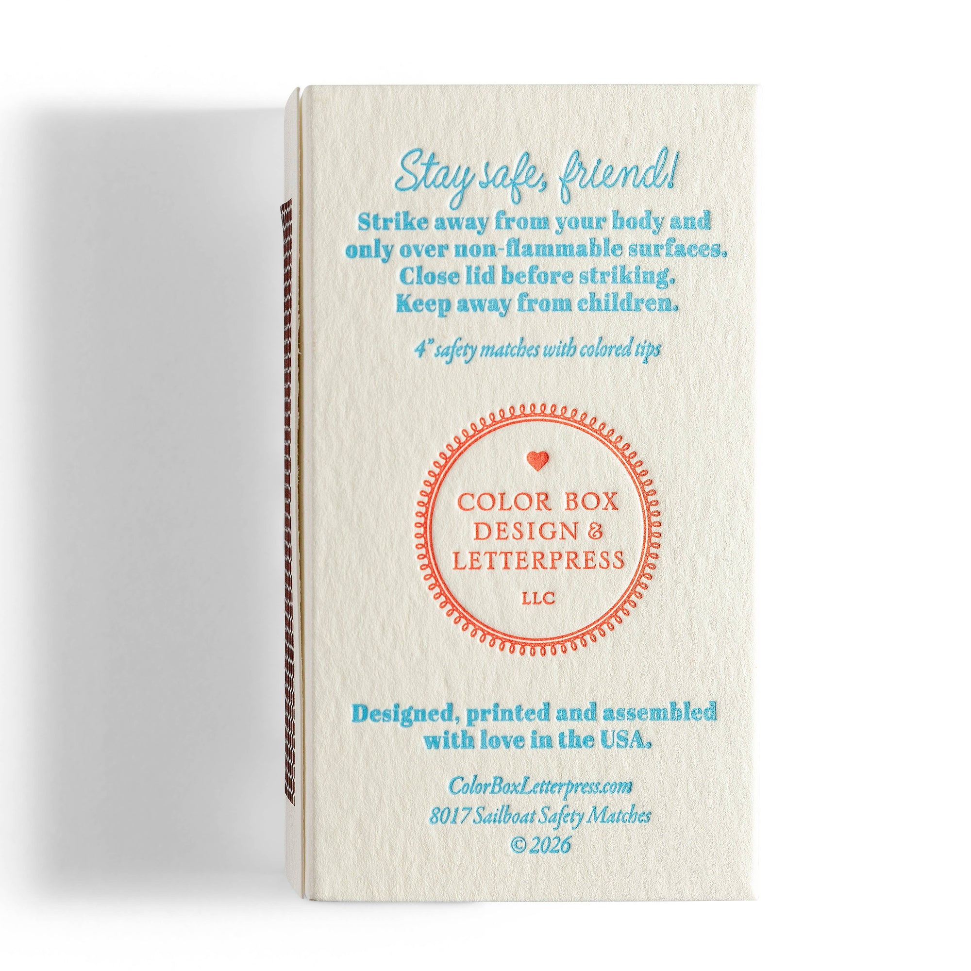 Back of matchstick box on white background 