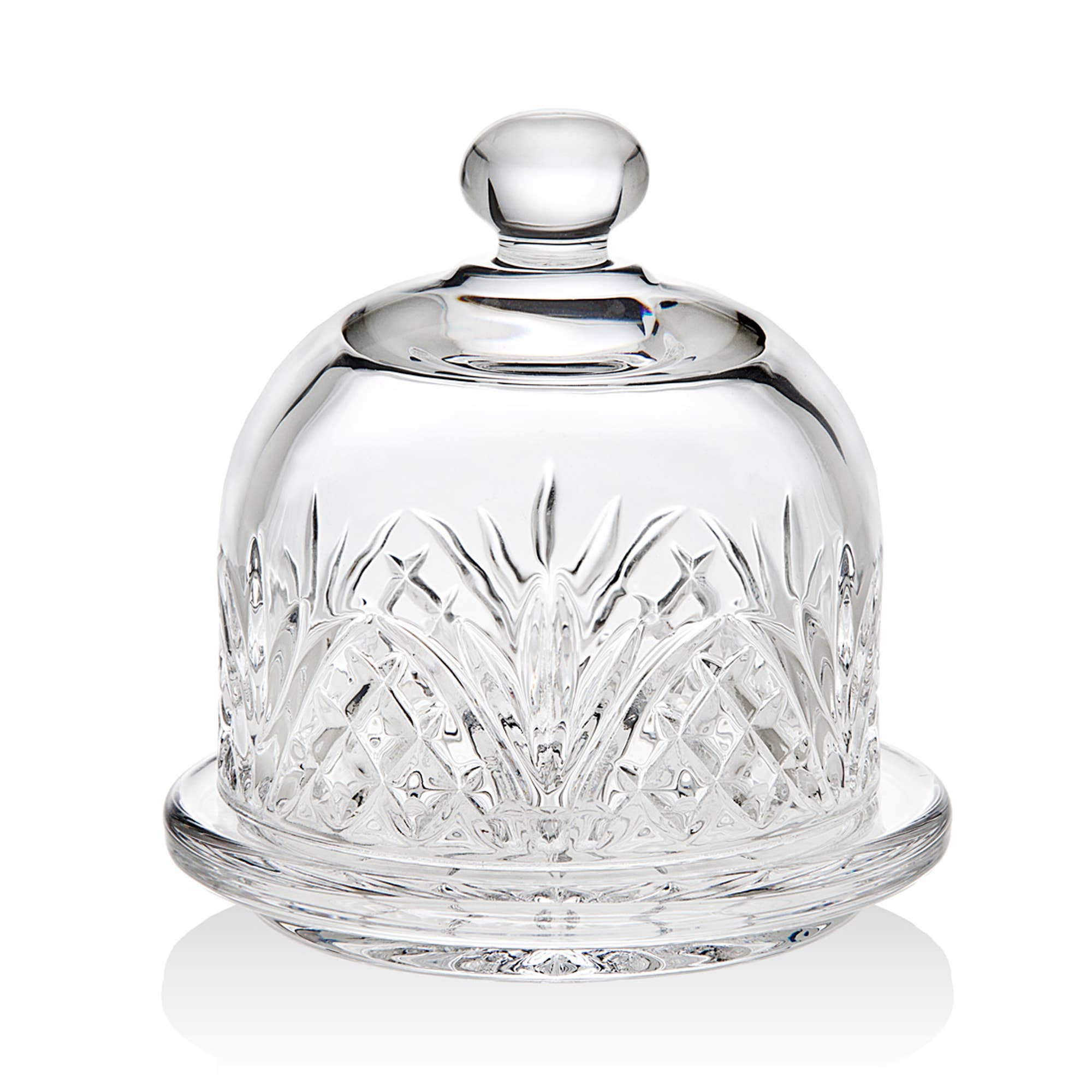A mini butter parfait dish with top on white background 