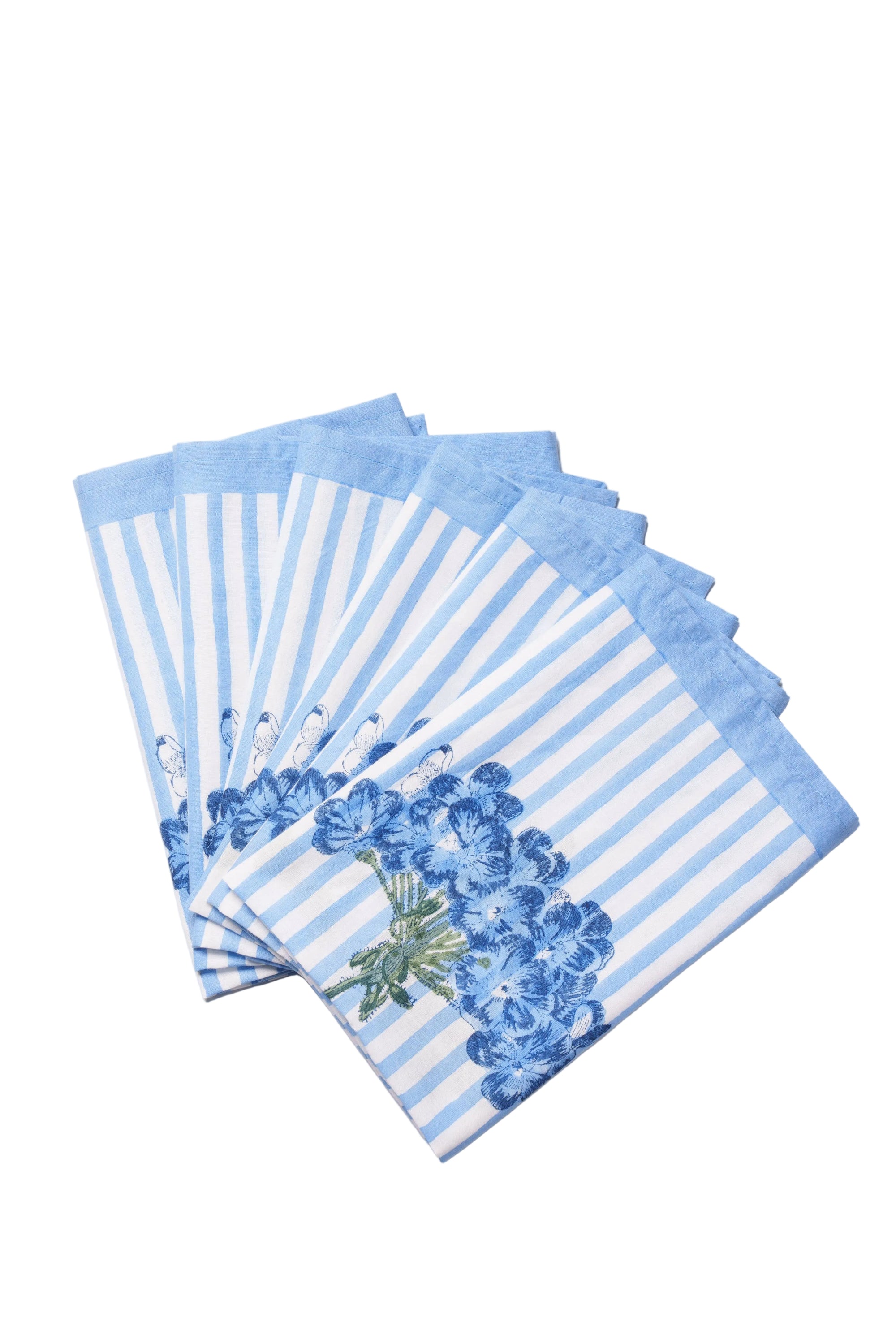 Blue Hydrangea Blockprint Napkins- Set of 4