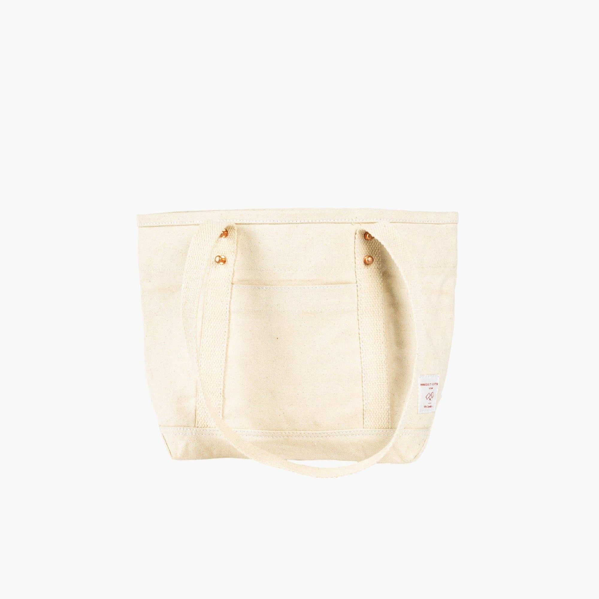 Lunch tote in natural with shoulder strap on white background 