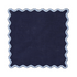 Navy blue fabric swatch with a scalloped white border on a white background