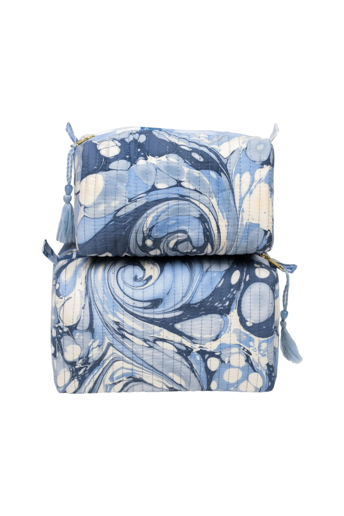 Medium and Large ocean wave hand marbled cosmetic bags with tassel zipper 