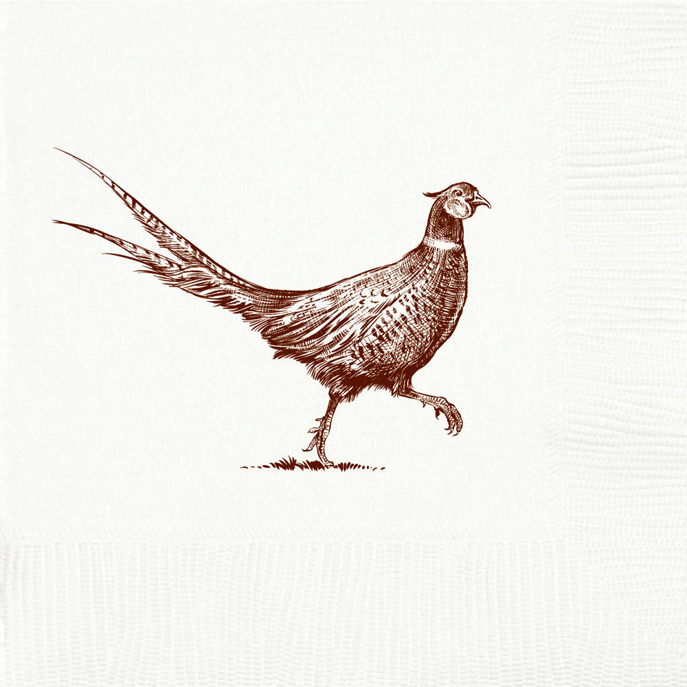Beverage Napkin with brown pheasant on white background 