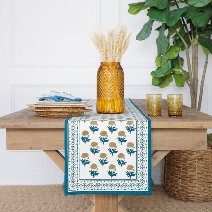 Gaya Teal & Marigold Table Runner - 14" x 108"