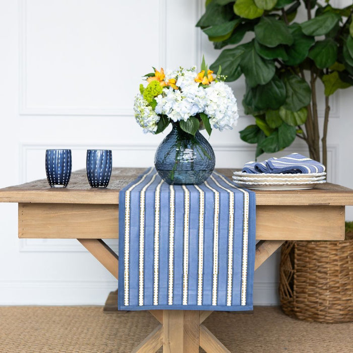 Dotted Stripe Blue Table Runner