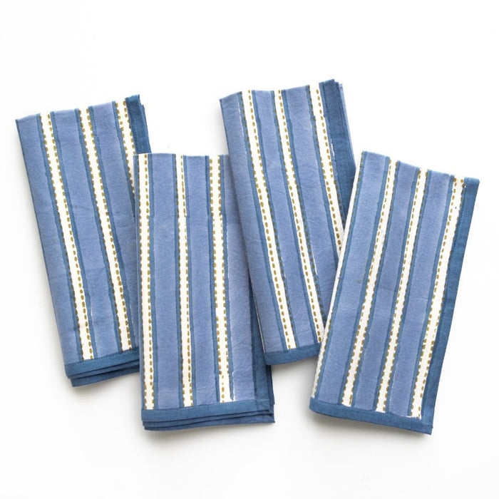 Dotted Stripe Blue Napkin - Set of 4