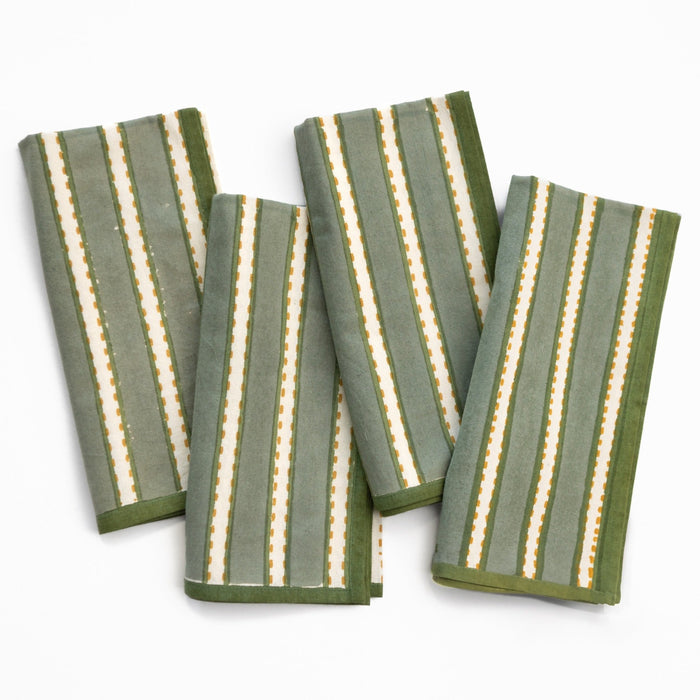 Dotted Stripe Green Napkin - Set of 4