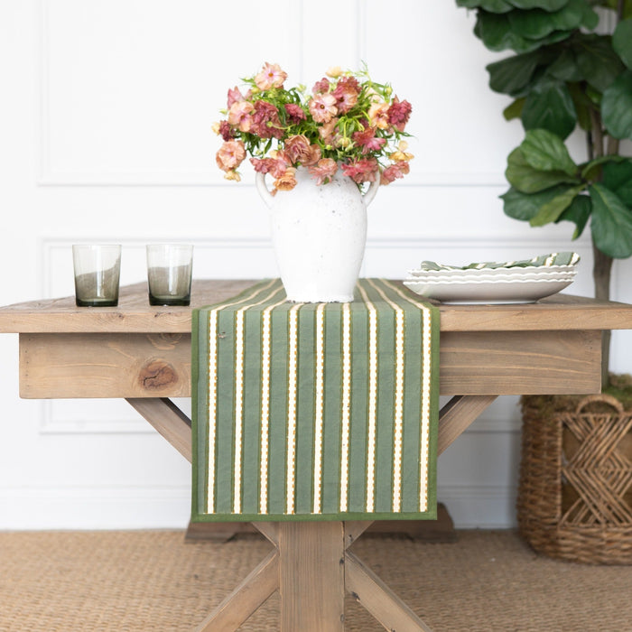 Dotted Stripe Green Table Runner
