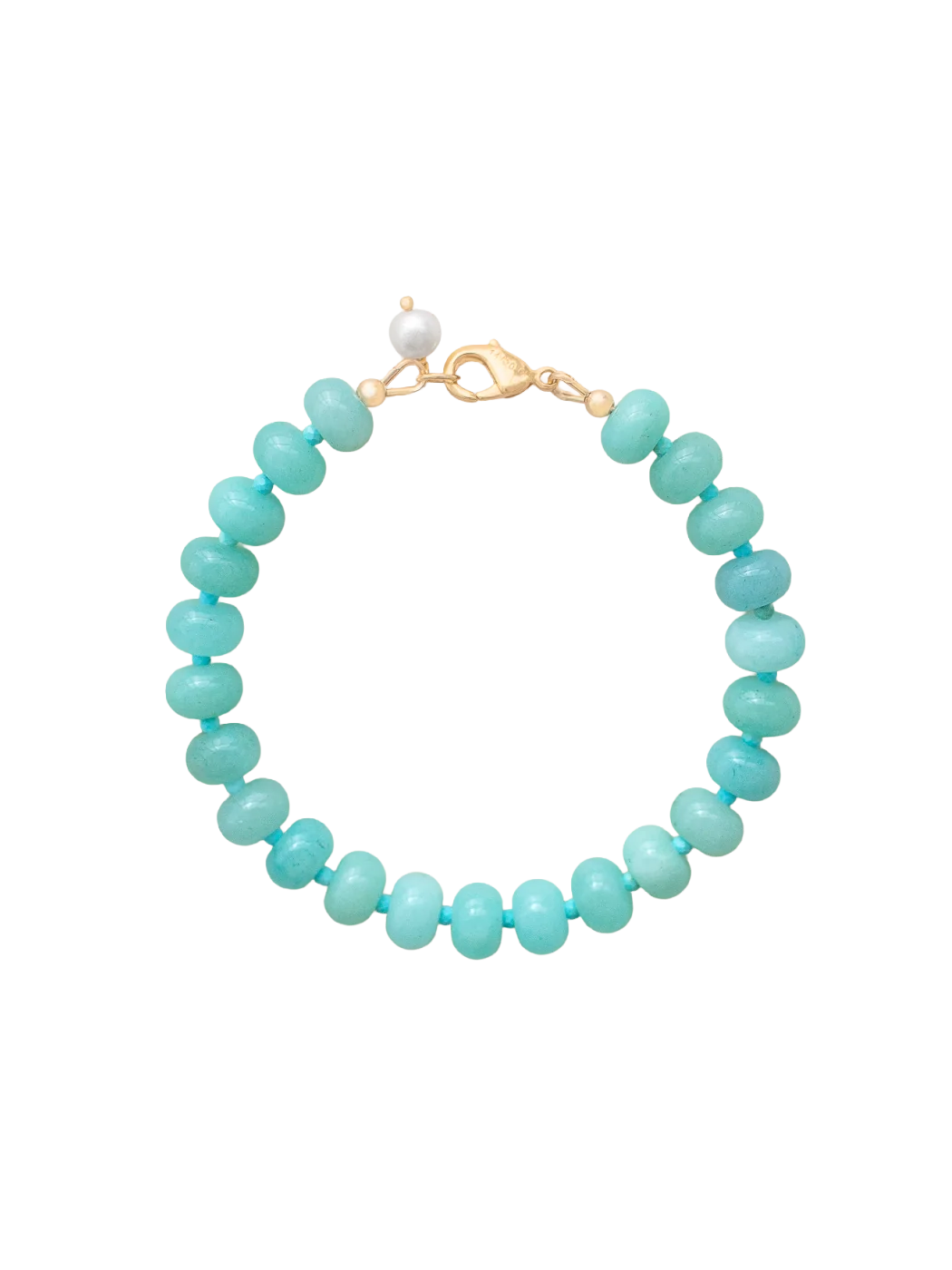 Sea foam green bracelet with gold clasp and fresh water pearl 