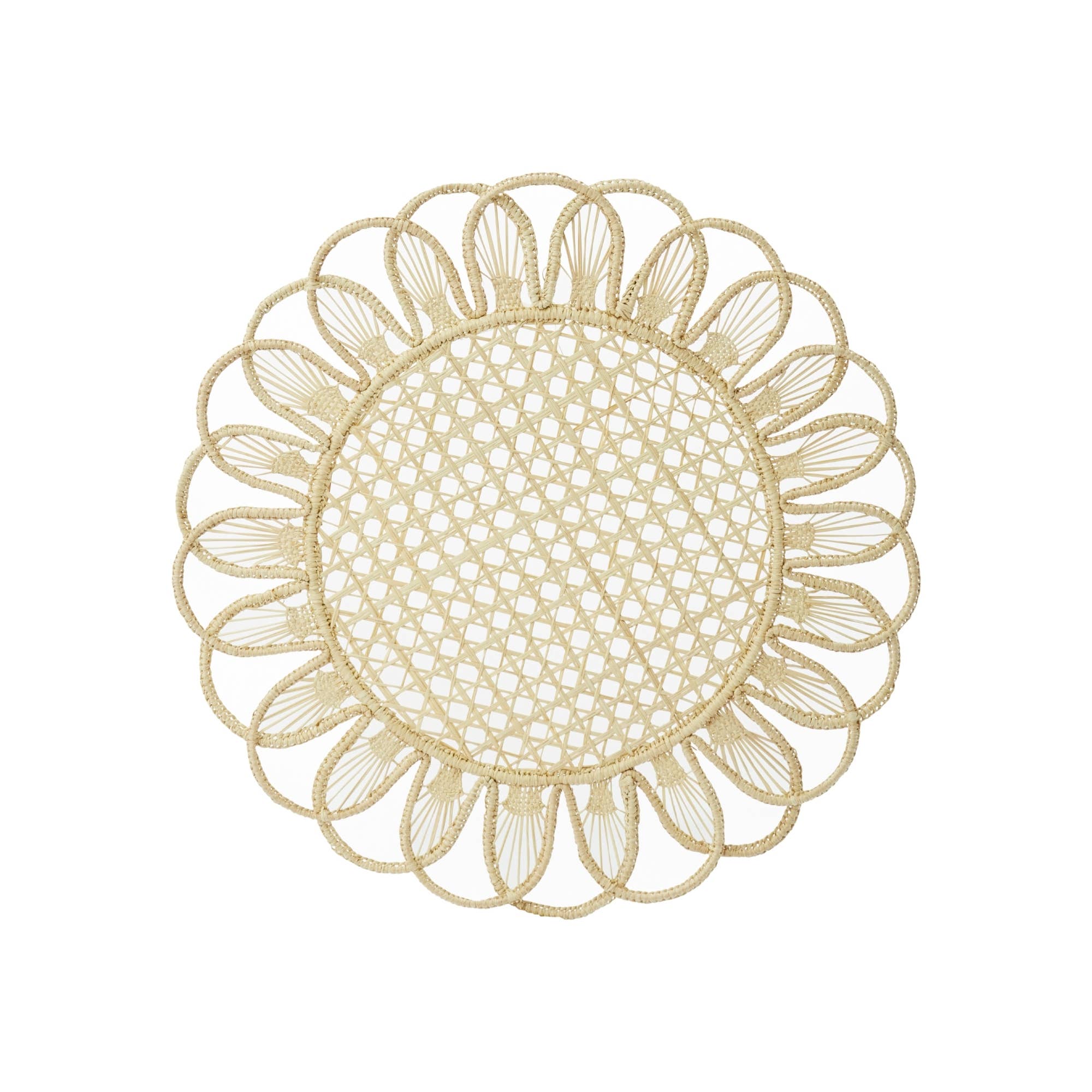 Natural fiber placemat with ring design on white background 