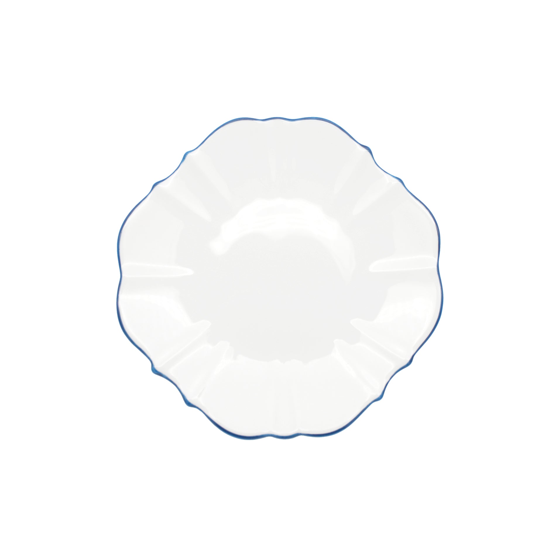 White plate with blue rim on white background 
