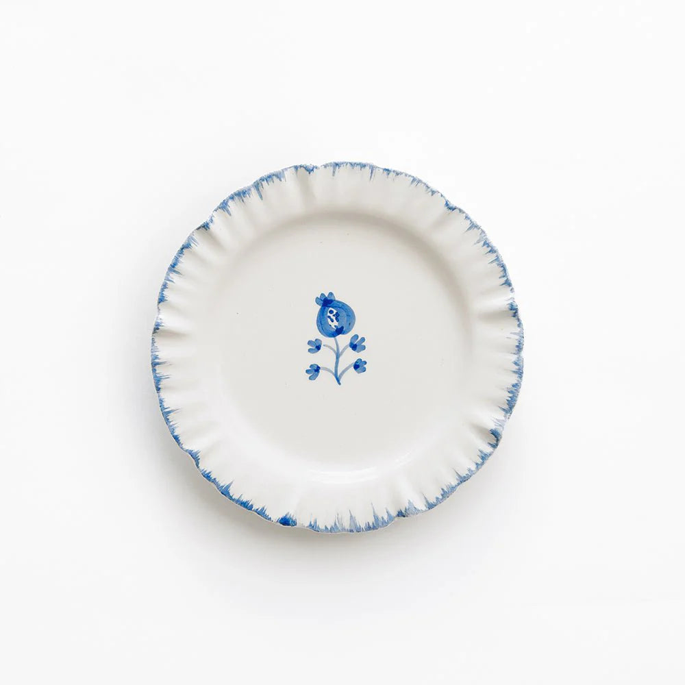 Cobalt Blue Ruffled Edge Appetizer Plate on white background
