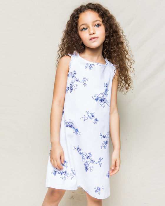 Girl's Twill Amelie Nightgown in Indigo Floral