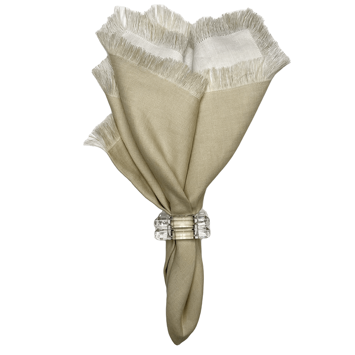 SandWhite Linen napkin with fringe on check background