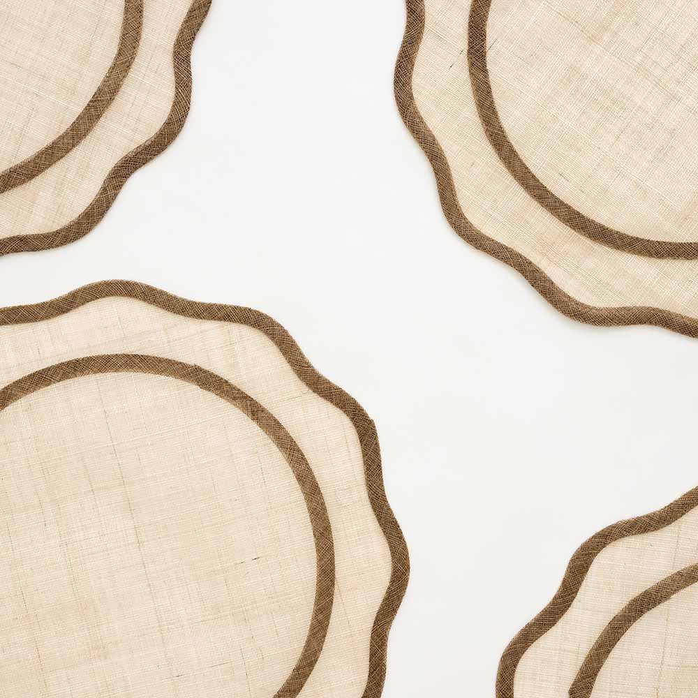Brown scalloped edge round placemats