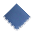 Dinner napkin in blue linen with white scalloped edge and white dots