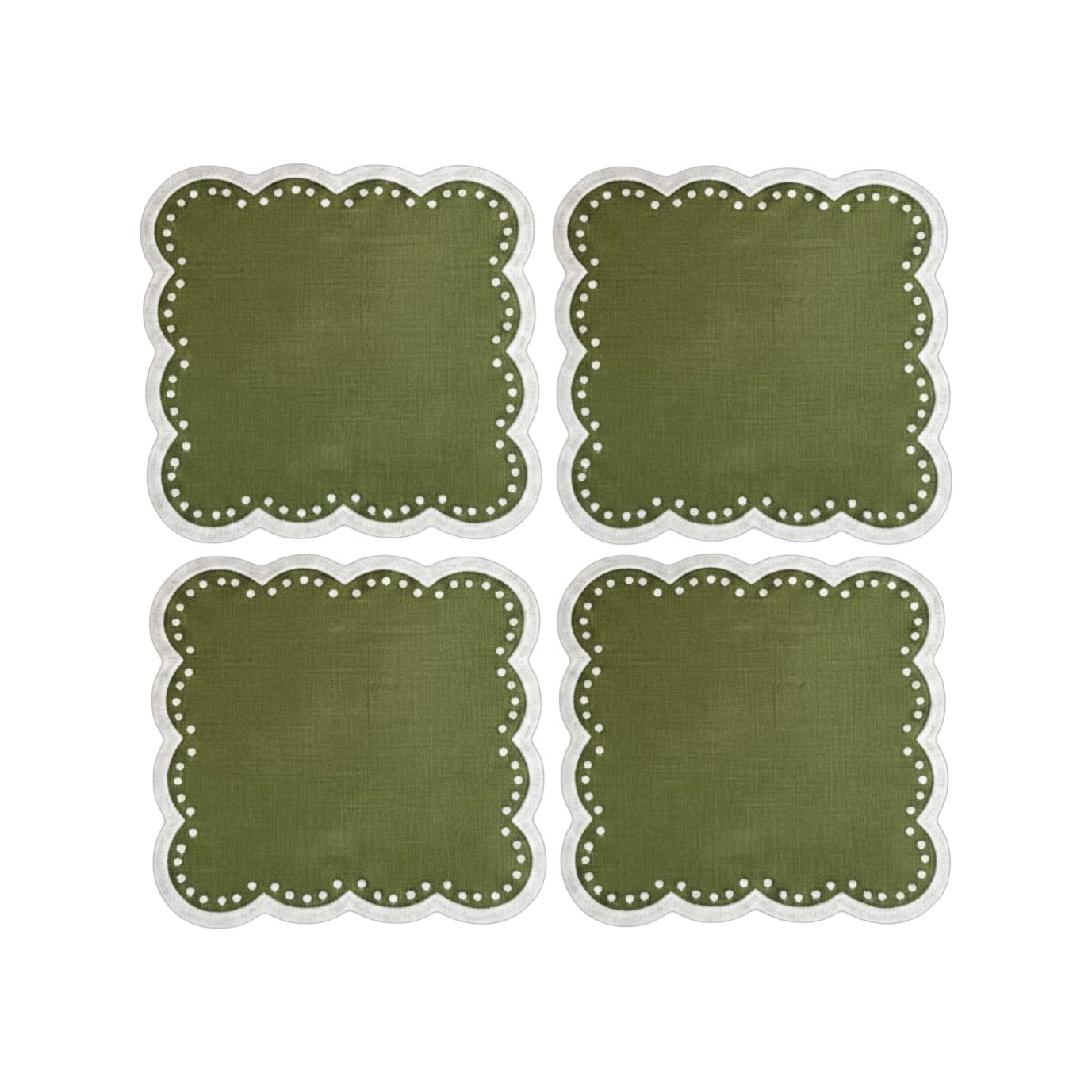 Green Scalloped Cocktail Napkins - Set of 4
