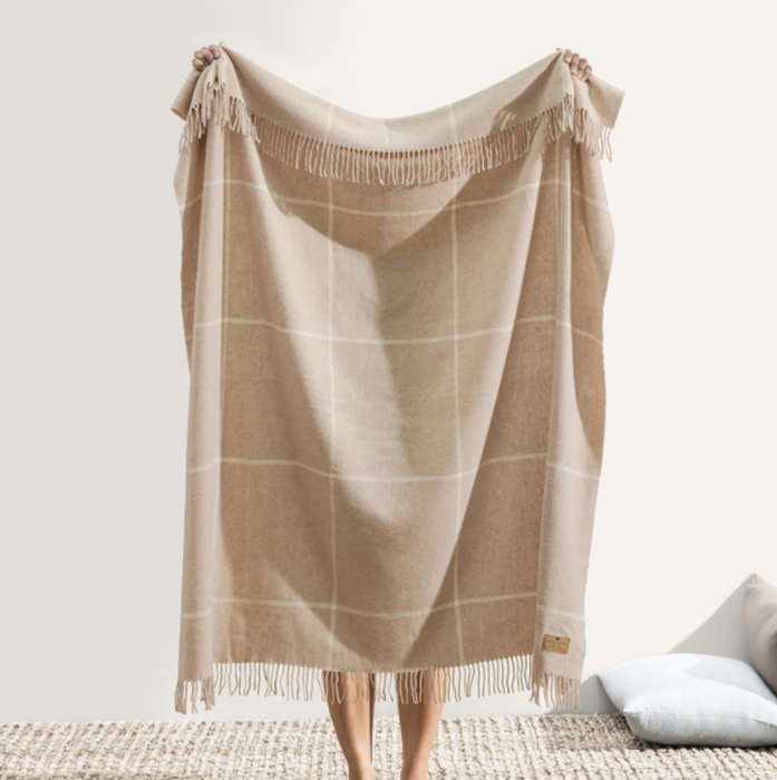 Sand Windowpane Cashmere Throw