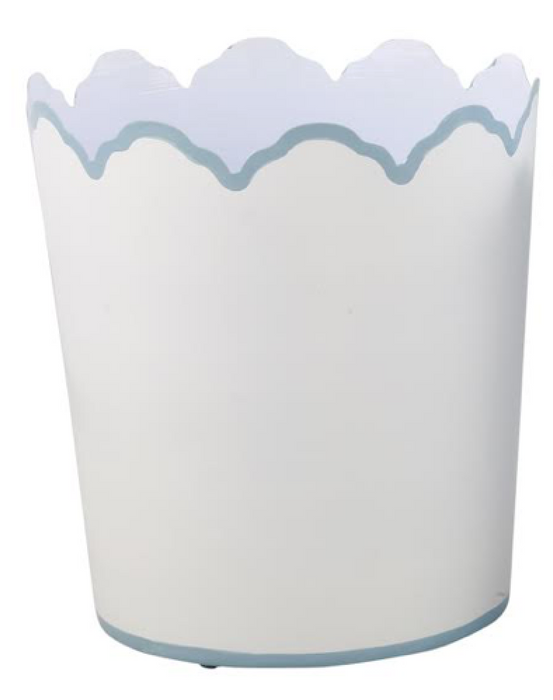 White & Pale Blue Scalloped Waste Paper Baskets