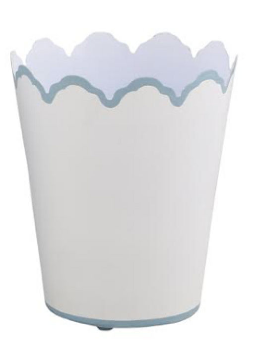 White & Pale Blue Scalloped Waste Paper Baskets