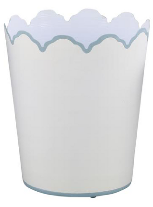 White & Pale Blue Scalloped Waste Paper Baskets