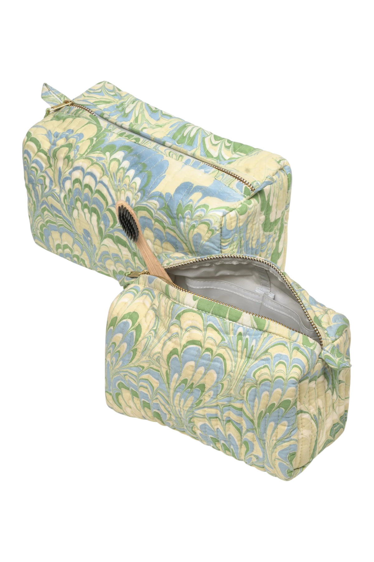 Medium and Large cosmetic bags in seaglass peacock hand marbled print 