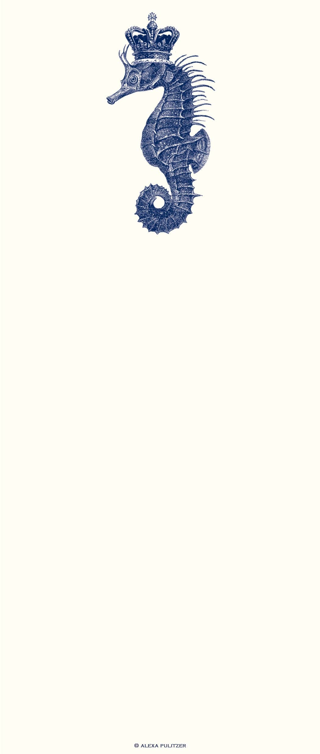 Long note pad with blue seahorse with crown at the top 