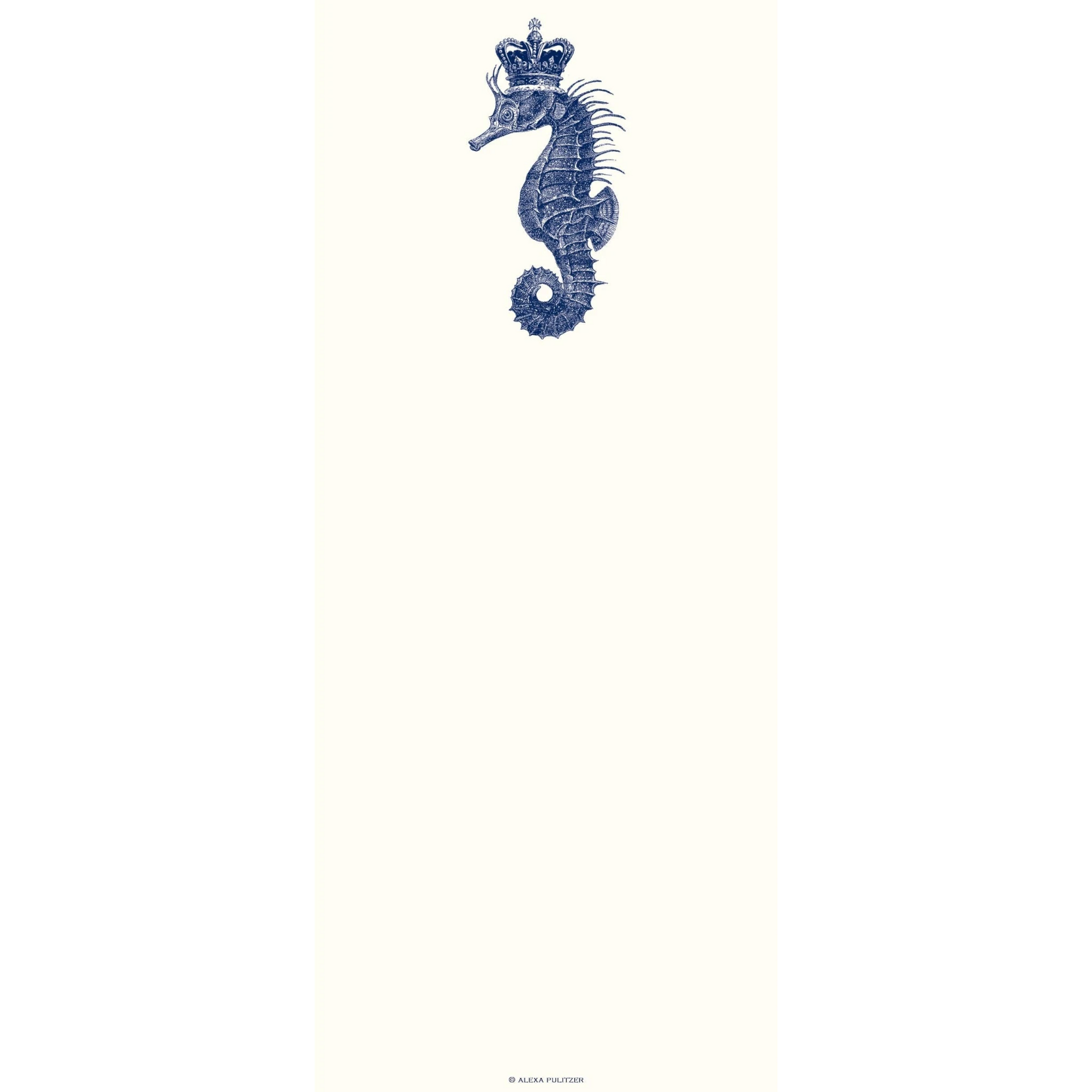 Long note pad with blue seahorse with crown at the top