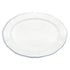 White serving platter with blue rim on white background