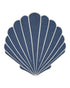 Blue shell-shaped rug on a white background