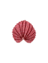 A pink woven seashell-shaped hair accessory with a textured, ribbed pattern, isolated on a white background.