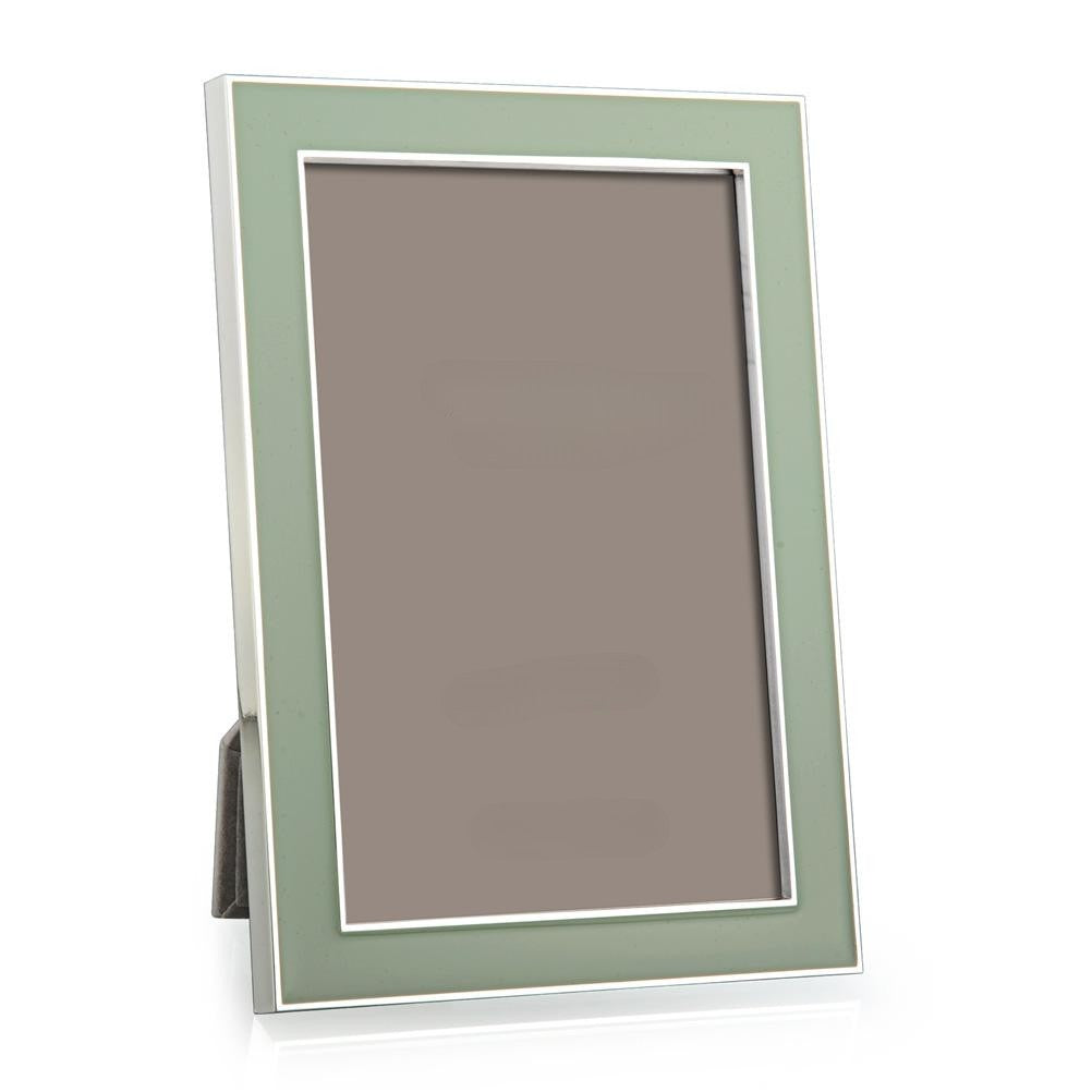 Picture frame in fern with silver trim on white background 