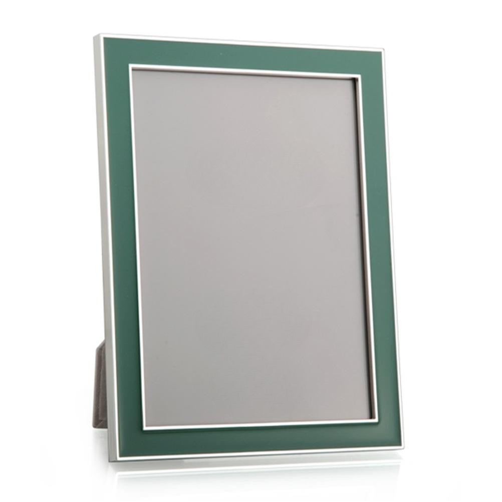 Picture frame in fern enamel with silver trim on white background 