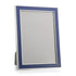 Picture frame in navy enamel with silver trim on white background 