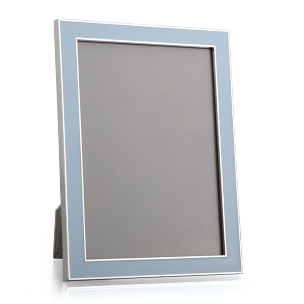 A Powder blue silver trim picture frame on white background 
