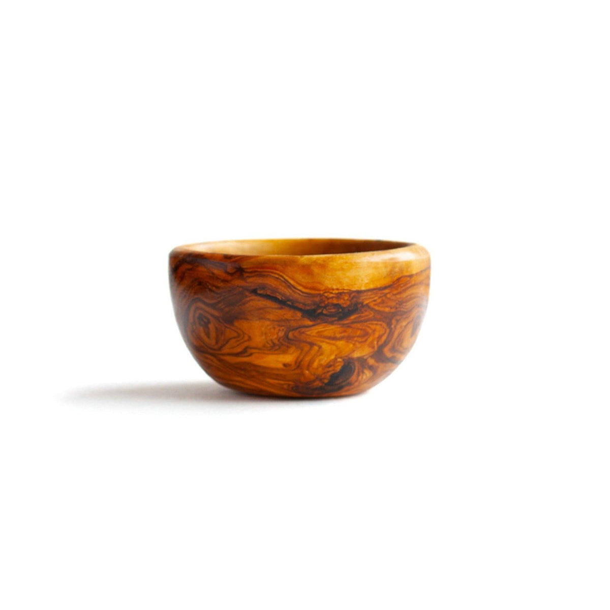 Small wood olive bowl on white background 