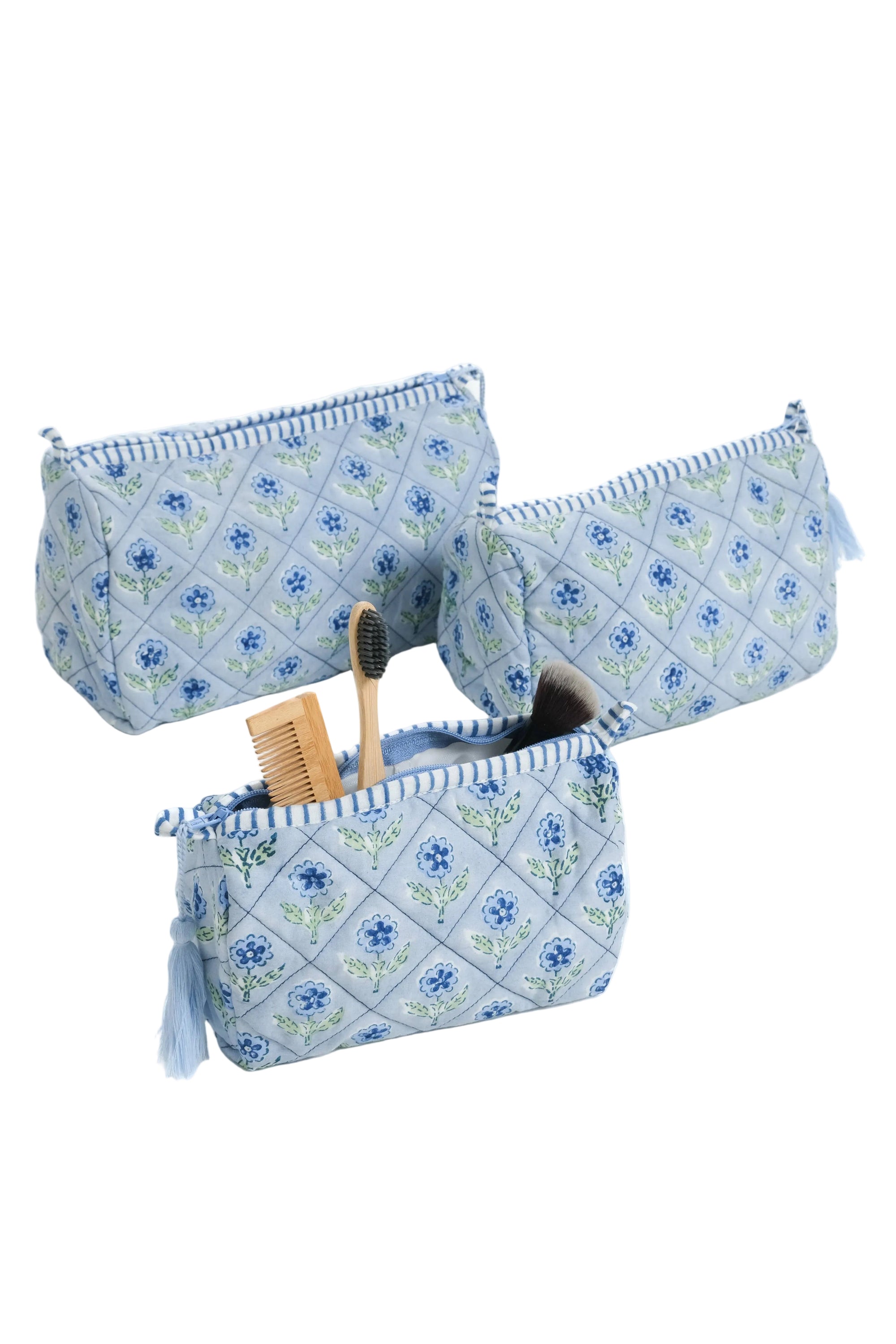 Mona Blockprint Makeup Bag in Blue- Small