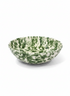 A ceramic bowl with a green and white speckled marbled pattern, photographed on a clean white background.