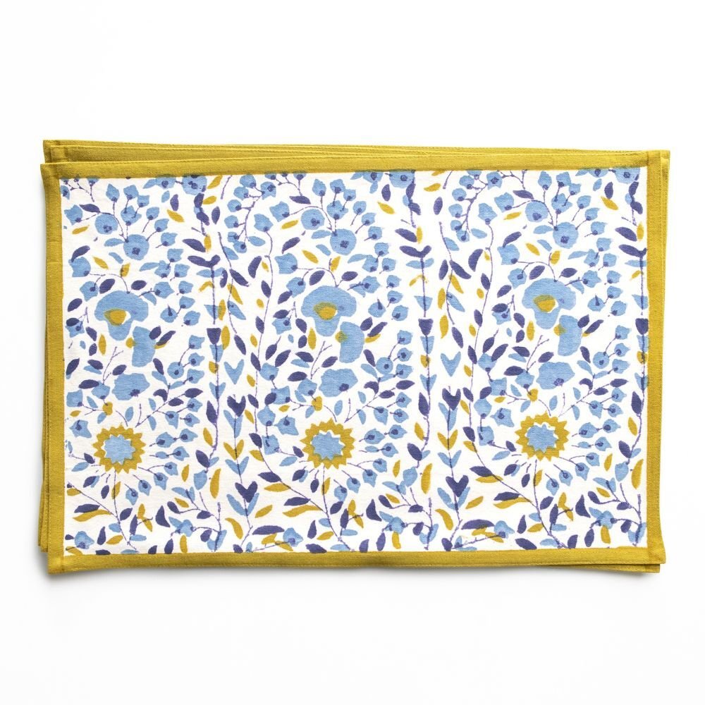 Starflower petite floral motif placemats with white background