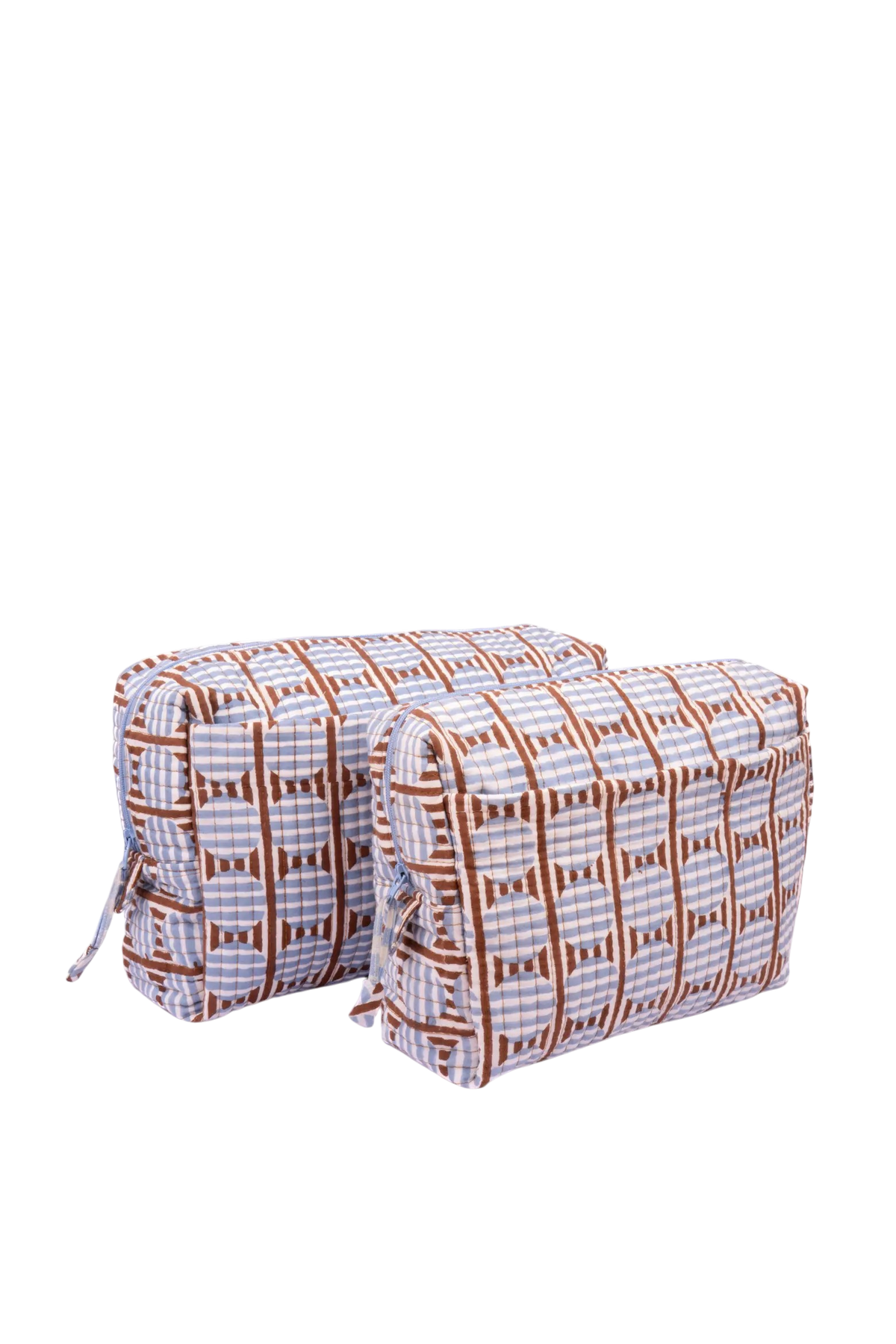 Medium and Large striped circles travel pouch in blue and brown 