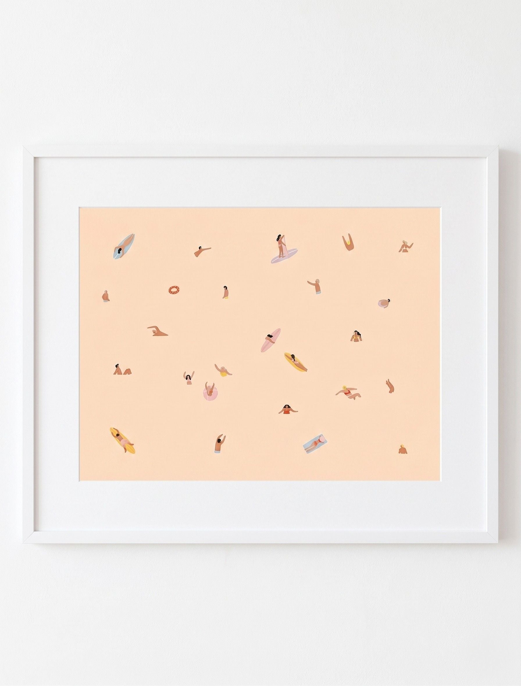 Framed artwork with abstract designs on a peach background
