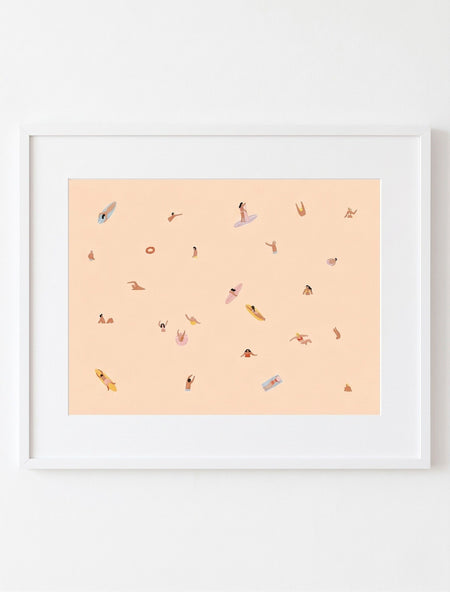 Framed artwork with abstract designs on a peach background