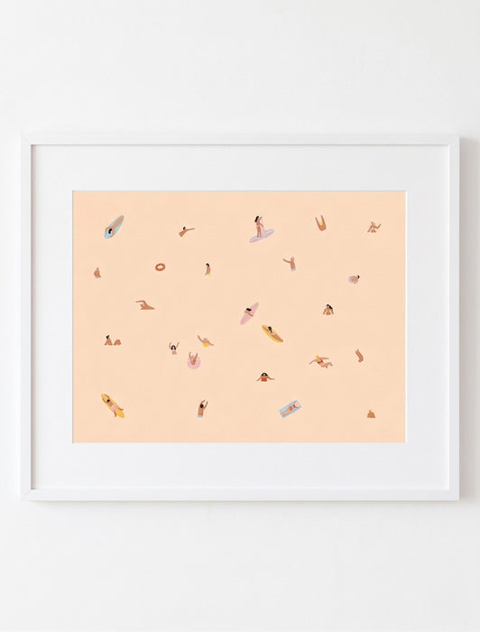 Framed artwork with abstract designs on a peach background
