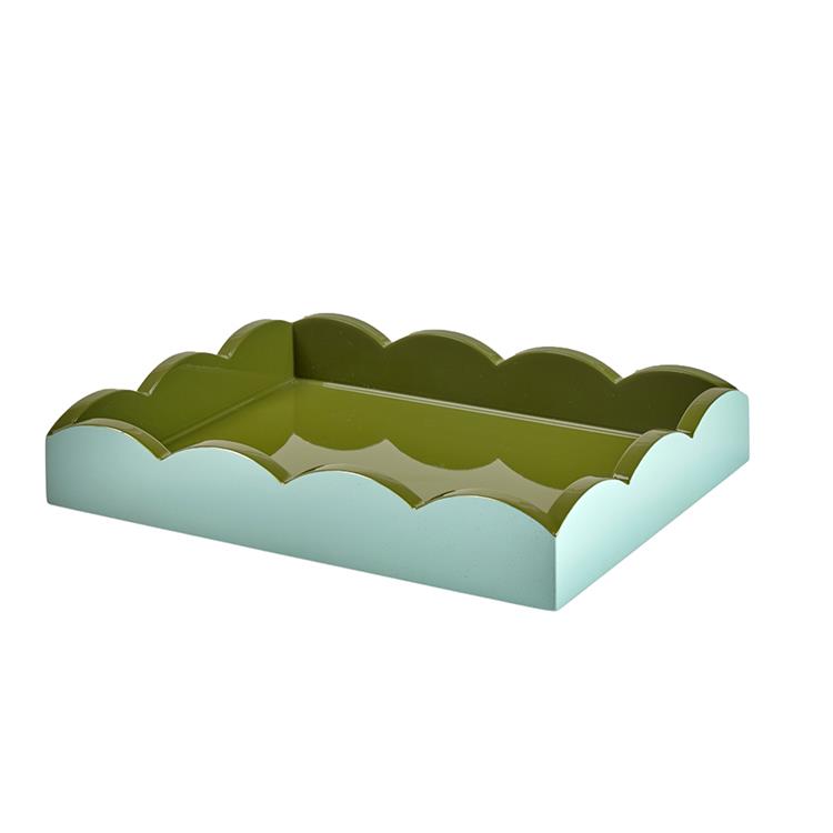 Eau De Nil &amp; Khaki Lacquered Scallop Small Two-Tone Tray