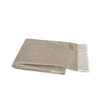Gray blanket with white fringe on a white background