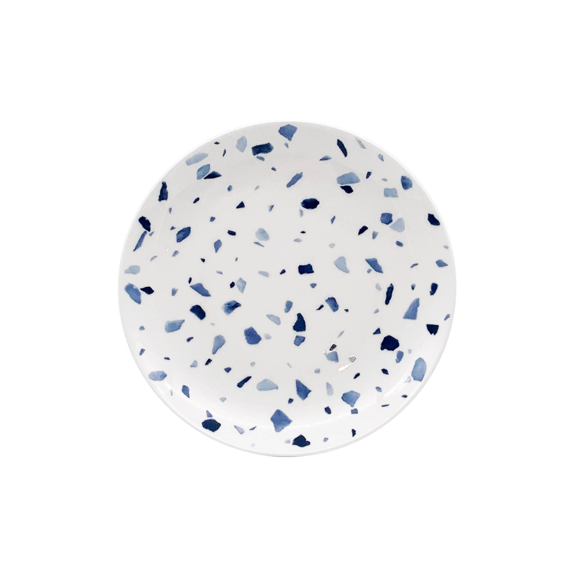 Plate with white and blue specs on white background