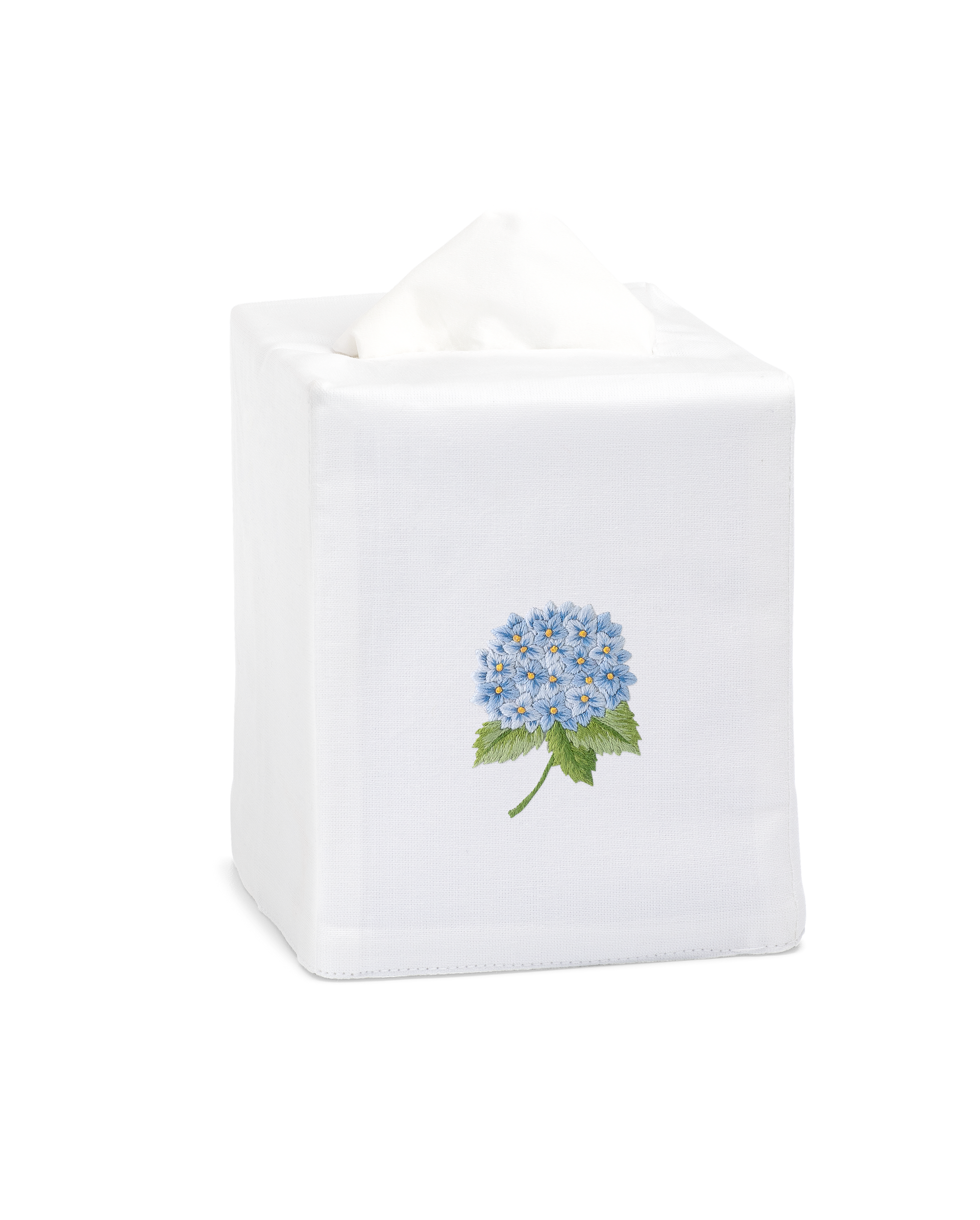 Tissue box cover with blue hydrangea