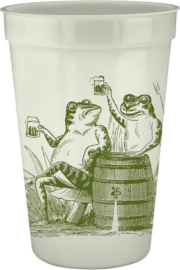 Disposable tumblers with toasting toads on them 