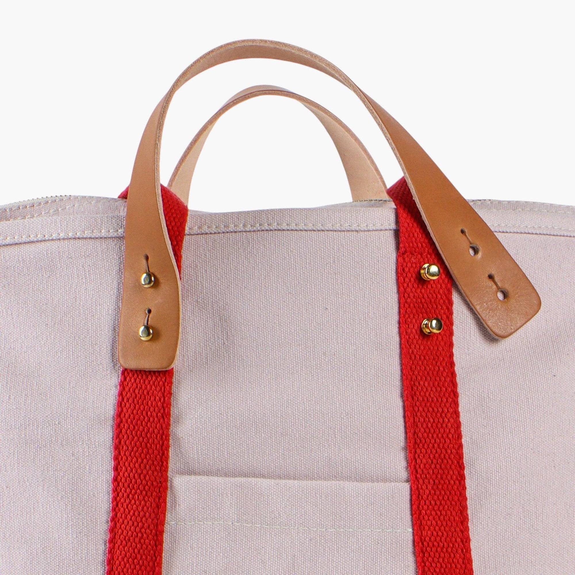 Canvas tote with detachable leather handles 