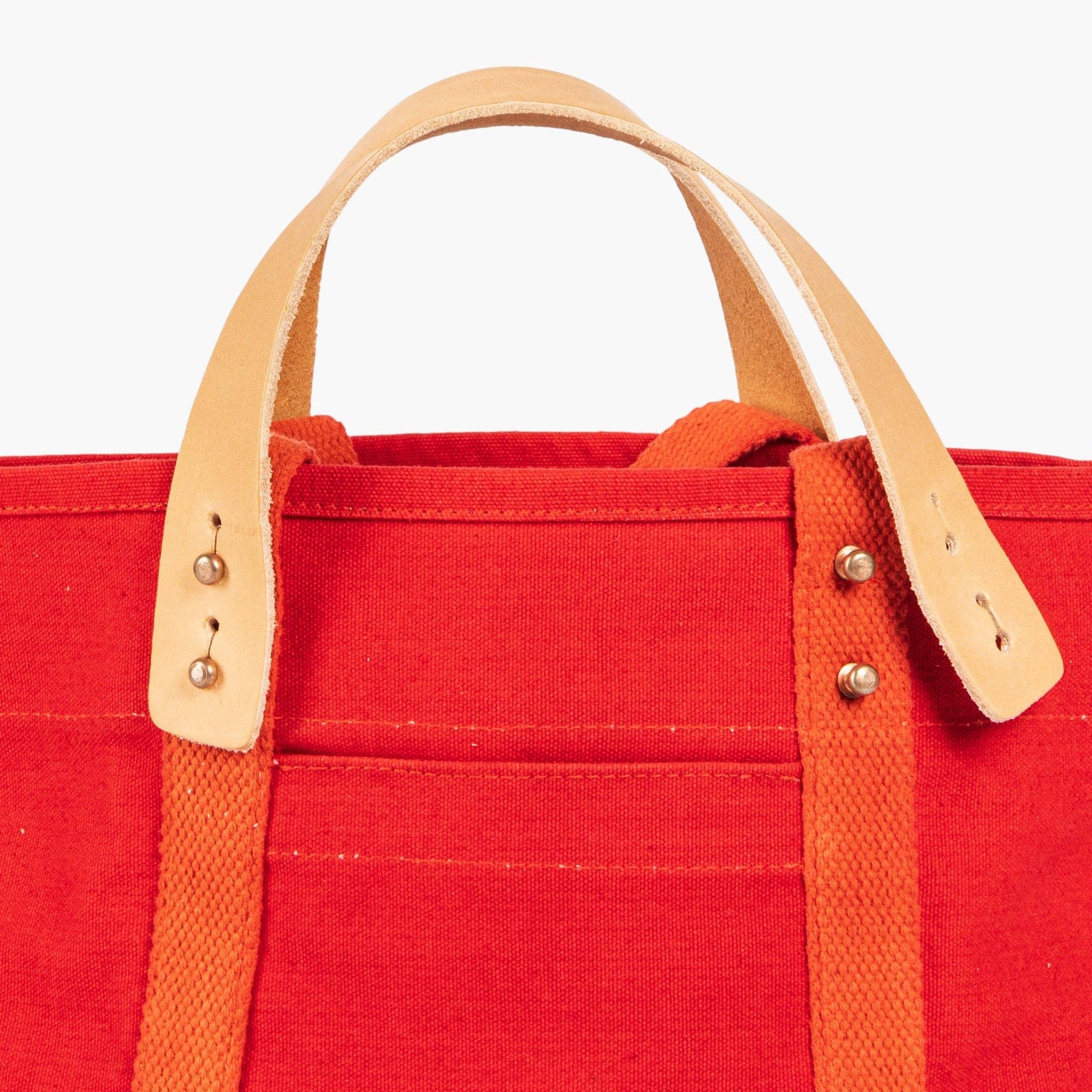Canvas tote in persimmon with detachable leather handles 
